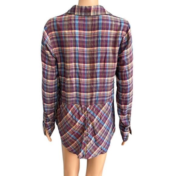 Lucky Brand Blouse Women’s Purple Plaid Button Front Boho Long Sleeve Top size S - Picture 3 of 8